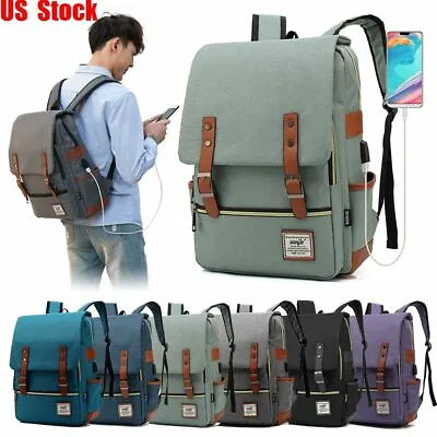Big Canvas Leather Travel Backpack Rucksack Laptop School Bag For Girl Women Men • $20.69