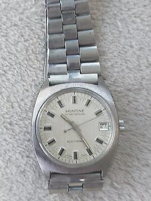 Mens Vintage Montine Swiss Electronic Quartz Watch. Date. Working. Silver Tone. • $9.71