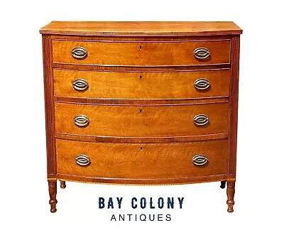 Antique Connecticut Cherry Bow Front Chest Of Drawers / Dresser With Inlay • $3930