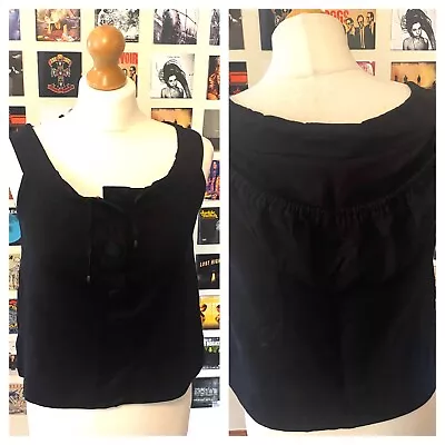 Vintage 90's Y2K Cop Copine Black Sleeveless Top Cardigan Hood Buttons Ties • £40