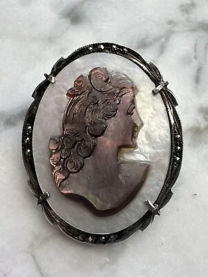 Vintage 800 Silver Marcasite Mother Of Pearl & Abalone Shell Cameo • $19