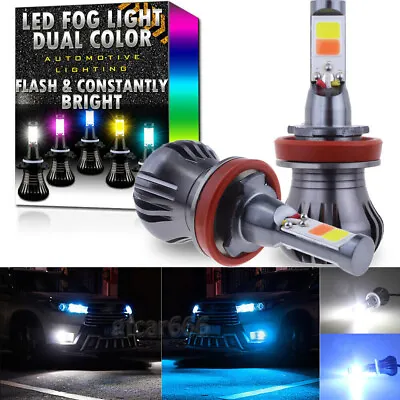 H11 H8 H9 H16 LED DRL Fog Light Bulbs Dual Color Strobe Flash White + Ice Blue • $18.74