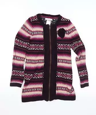 Maggie & Zoe Girls Pink Fair Isle Overcoat Coatigan Size 7 Years Zip • £5