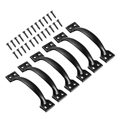  6 Pcs Door Handle Black Metal Fence Kitchen Cabinet Handles Barn • £8.88