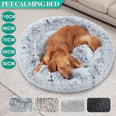 Dog Cat Pet Calming Bed Warm Soft Plush Round Nest Comfy Sleeping Kennel Cave • $14.99
