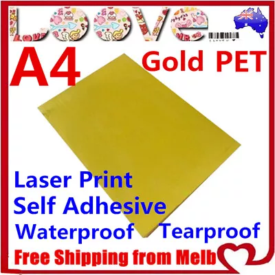 10* A4 Glossy Gold PET Self Adhesive Vinyl Sticker Paper Sheet Label Laser Print • $7.99