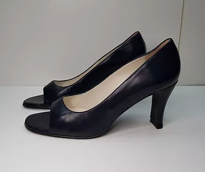 Jane Shilton Size 6.5uk Eur39.5 Womens Navy Leather High Heeled Open Toe Shoes • £19.99