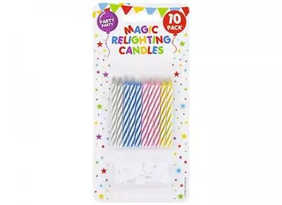 10-Pack Magic Relighting Birthday Candles W/ Holders - Vibrant Colors For Kids • £2.40