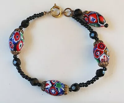 Antique MORETTI MILLEFIORI VENETIAN GLASS BEADS VIBRANT BRACELET Victorian Style • $48