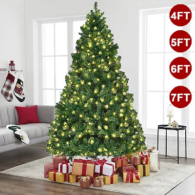 Christmas Tree Artificial Xmas Spruce 4/5/6/7FT With LED Lights Metal Stand Home • $57.33