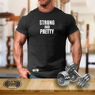 £10.99 • Buy Strong And Pretty T Shirt Gym Clothing Bodybuilding Training Workout MMA Men Top