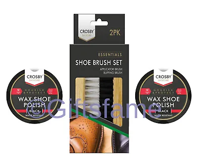 £9.99 • Buy Shoe Care Boot Polishing Cleaning Set Kit - Crosby 2 Brushes Plus 2 Polish Tins