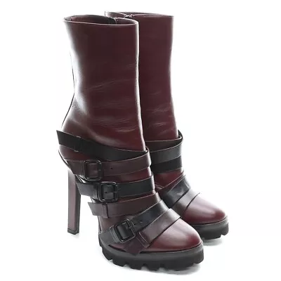 Ladies Dsquared2 Vitello 120mm Buckle Boots 41 / 10.5 Burgundy Leather Shoes New • $349.99