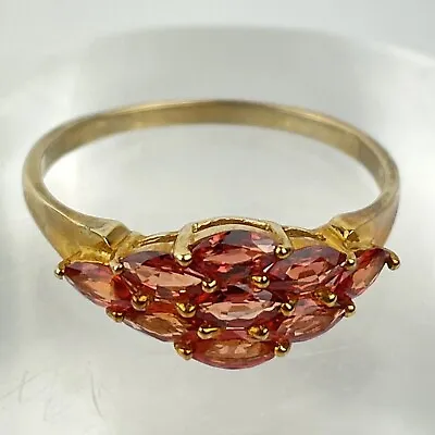 9ct Yellow Gold Fire Opal Type Cluster Dress Ring Size T • £149