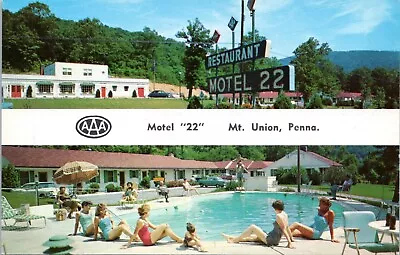 Mount Union Pennsylvania Postcard 1960 Motel 22 Chrome Swimming Pool View  LI • $9.99