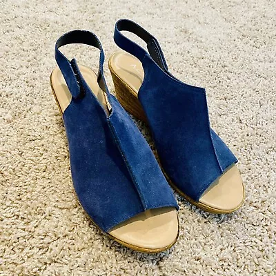 A. Giannetti Womens US 9.5 Blue Strapped Cork Wedge Sandals Made In Italy Shoes • $9.99
