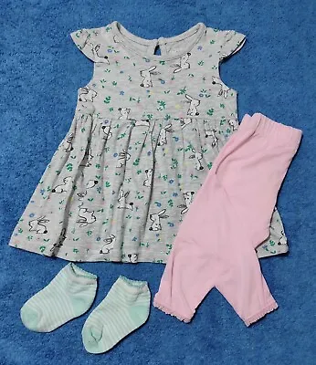 PRIMARK Baby Girls Dress Set 3-6 Months Bunny/Rabbit • £2.49