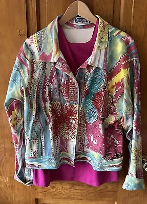 Vintage Kokomo Tie Dye Sequin Cropped Jacket Ladies Xl Stretch Cotton Euc • $30