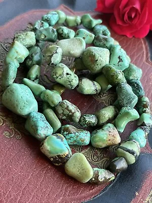 Vintage 60s Chinese Export Natural Blue Green Turquoise Beads Necklace 27” 73g • $69.90