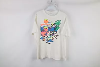 Vintage 90s Streetwear Womens Large Thrashed Bahamas Beach Spell Out T-Shirt • $29.95