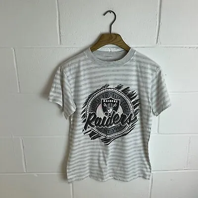 Vintage Oakland Raiders Shirt Mens Medium 90s Single Stitch Striped Retro NFL • £10.97