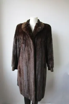 Women's Sz 8  Dark Pastel Mink Fur Coat Jacket With Swakara Fur MINT • $325