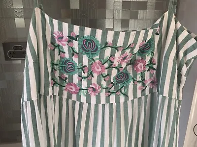 $85 • Buy Tigerlily 14 XL Maxi Dress Embroidered Cotton Green & White Stripe EUC