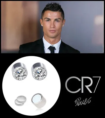 Men’s/Boy’s RONALDO 4mm MAGNETIC 18ct White Gold Plate Cubic Zirconia Earrings • £6.95