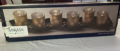 Six Mikasa Home Accents Iridescent Amber Brown Glass Votive Tea Light Holders  • $39.99