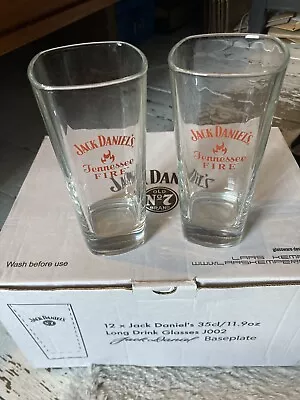 2 X Jack Daniel's Tennessee Fire Tall Drink Glasses Highball Tumbler 35cl JD • £10