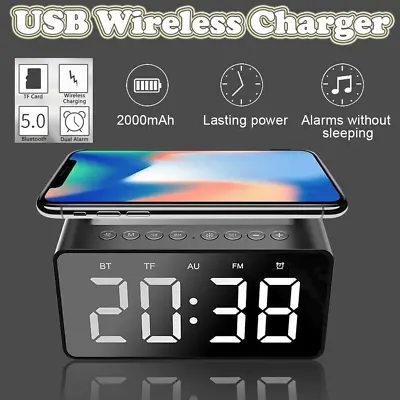 $39.99 • Buy USB Wireless Charger LED Display Digital Alarm Clock Radio W/Bluetooth Speaker