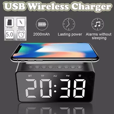 USB Wireless Charger LED Display Digital Alarm Clock Radio W/Bluetooth Speaker • $39.99