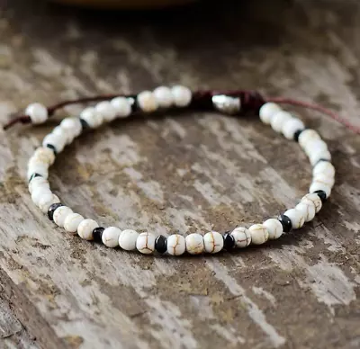 Howlite Stone 4mm Beads Handmade Healing Chakra Dainty Women Men Bracelet Gifts • $11.90