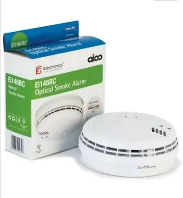 £23.99 • Buy 2 X AICO Ei146RC Optical Smoke Alarm 230V + Battery Back-up Exp 2028. Used