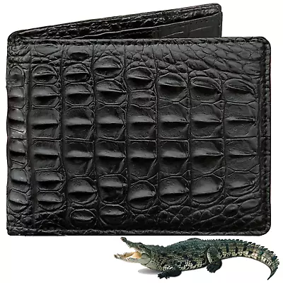 Black Alligator Leather Wallet Mens Real Crocodile Leather Billfold Wallet RFID • $105