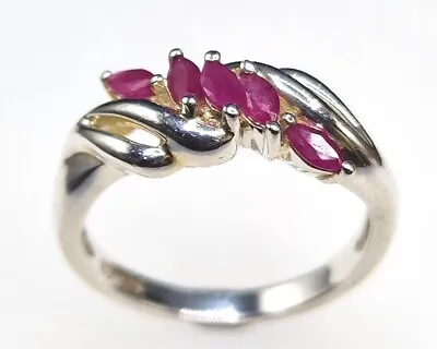 Sterling Silver & Ruby Twist Ring. 5 Marquise Cut Stones Claw Set. Hallmarked  • £28.50
