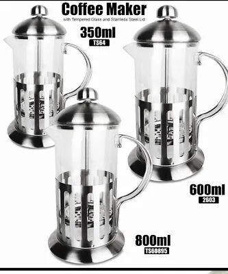 Coffee Plunger Cafetiere  Coffee Maker French Press Glass/Steel 350600800ML • £14.99