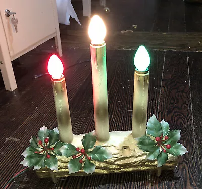 Vtg Union Plastic 3 Candle Yule Log Elec Christmas Decoration Lights Blow Mold • $9.99