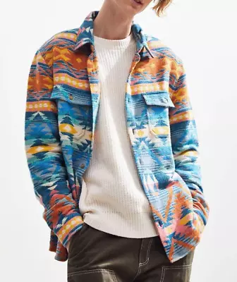 Urban Outfitters Southwestern Jacquard Flannel Shirt Mens M Multicolor Pockets • $32.99