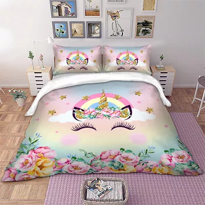 $25.50 • Buy Unicorn Quilt Duvet Doona Cover Set Single Double Queen Size Bedding Children's