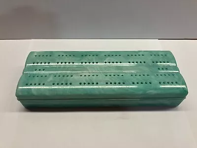 VINTAGE DECO TRAVEL  PLASTIC Green CRIBBAGE BOARD With Dice And Cards • $3.99