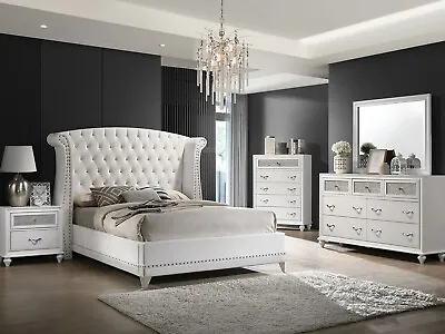 SPECIAL - 5pcs Modern Glam White Finish Queen King Upholstered Bedroom Set IL72 • $1998.75