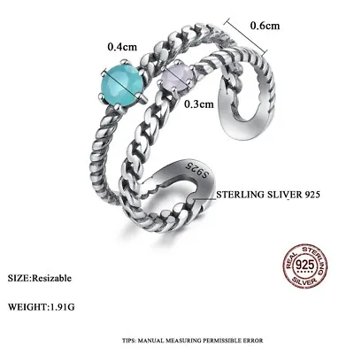 Love Double Silver Ring Sterling Silver 925 Dual Ring Swarovski Gemstones • £15.90