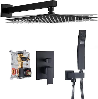 $106 • Buy Black Shower Faucet Set Rainfall Shower Head Combo W/ Mixer Valve Kit Wall Mount
