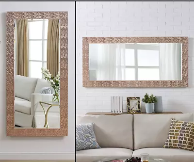 Full Body Length Mirror Rose Gold Frame Leaning Wall Hanging Framed Faux Mosaic • $189.99