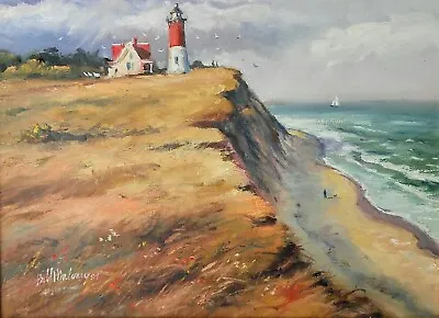 Vintage Nauset Light~cape Cod Oil Painting~signed~bill Maloney~listed-look ! • $572.50