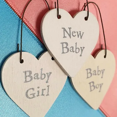 £1.74 • Buy NEW BABY WOODEN GIFT TAG Small Boy Girl Mini Heart Sign Plaque Keepsake Shower