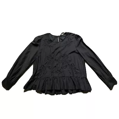 ZARA WOMAN Black Floral Embroidered Peplum Blouse Size S • $4.99