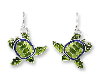 Zarah LITTLE TURTLE Earrings Sterling Silver Plated Enamel Dangle Jewelry • $17.54