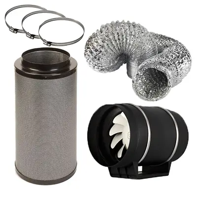 Hydroponic Fox Carbon Filter 2 Speed Extractor Fan Kit 100mm 4  Inch Grow Set • £69.95